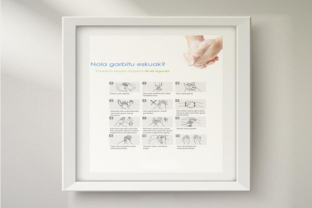 Komunetan, sukaldeetan eta jantokietan jartzeko infografia duen mihisea.